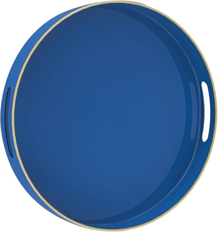 Round Serving Tray: Matte Finish with Gold-Toned Integrated Handles