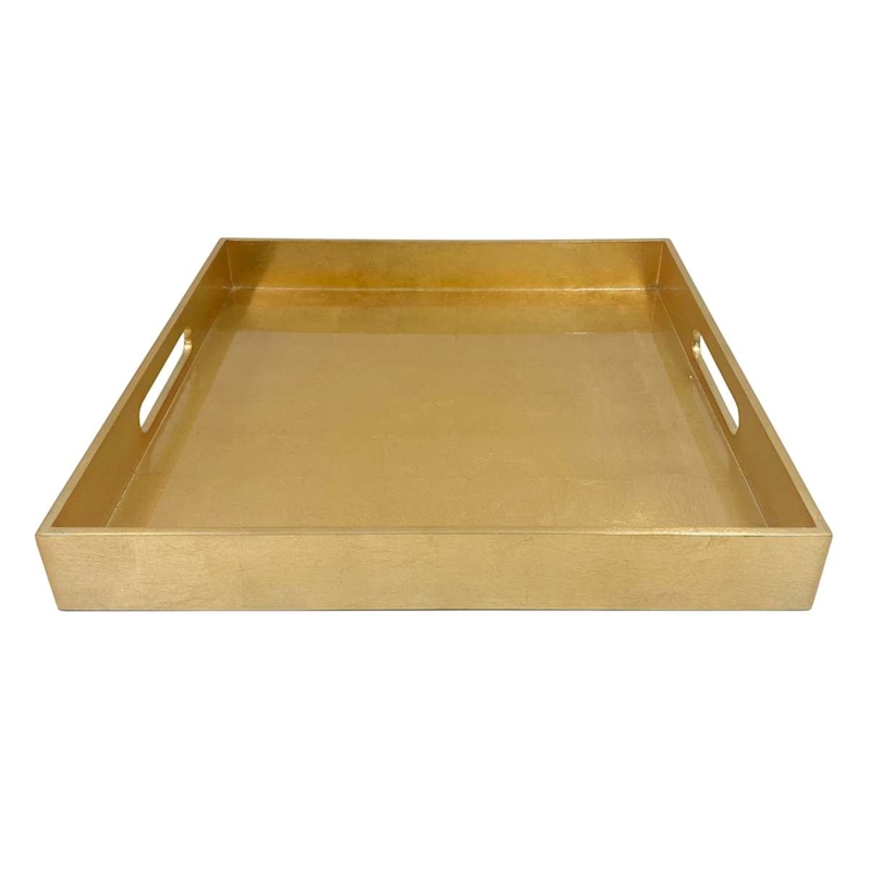 Round Tray Glossy Gold Lacquer Finish Raised Rim Flat Base