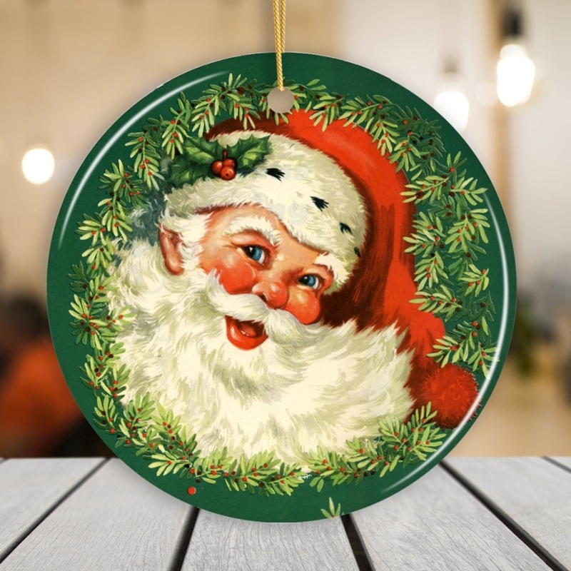 Round Victorian Santa Ornament Matte Rustic Farmhouse Decor