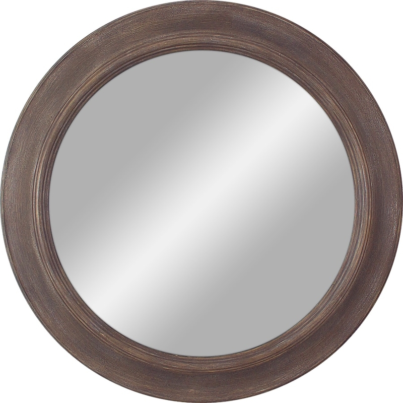 Round Wall Mirror Circular Wood Frame Polished Medium Brown