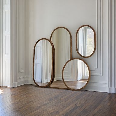 Round Wall Mirror Fluted Wood Frame Thick Ribbed Modern Decor