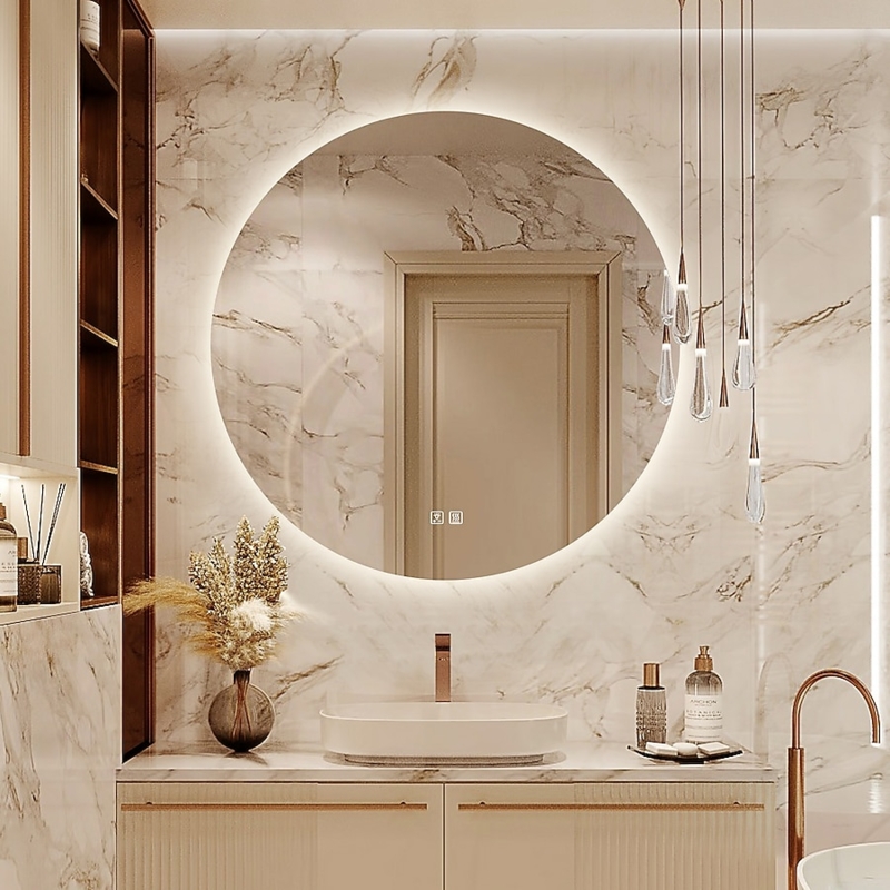 Round Wall Mirror Frameless Led Backlit Vanity Design