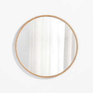 Round Wall Mirror, Light Wood Toned Frame