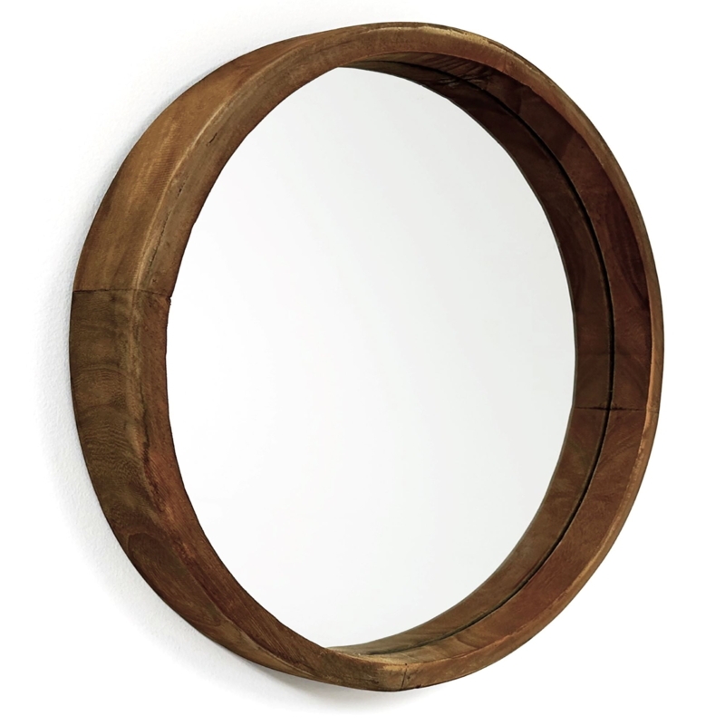 Round Wall Mirror Set Thick Frame Distressed Natural Wood
