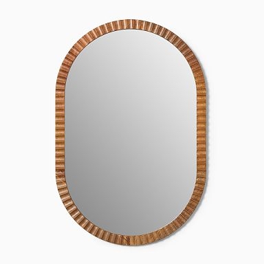 Round Wall Mirror Slim Wood Frame Large Scale Mid Century