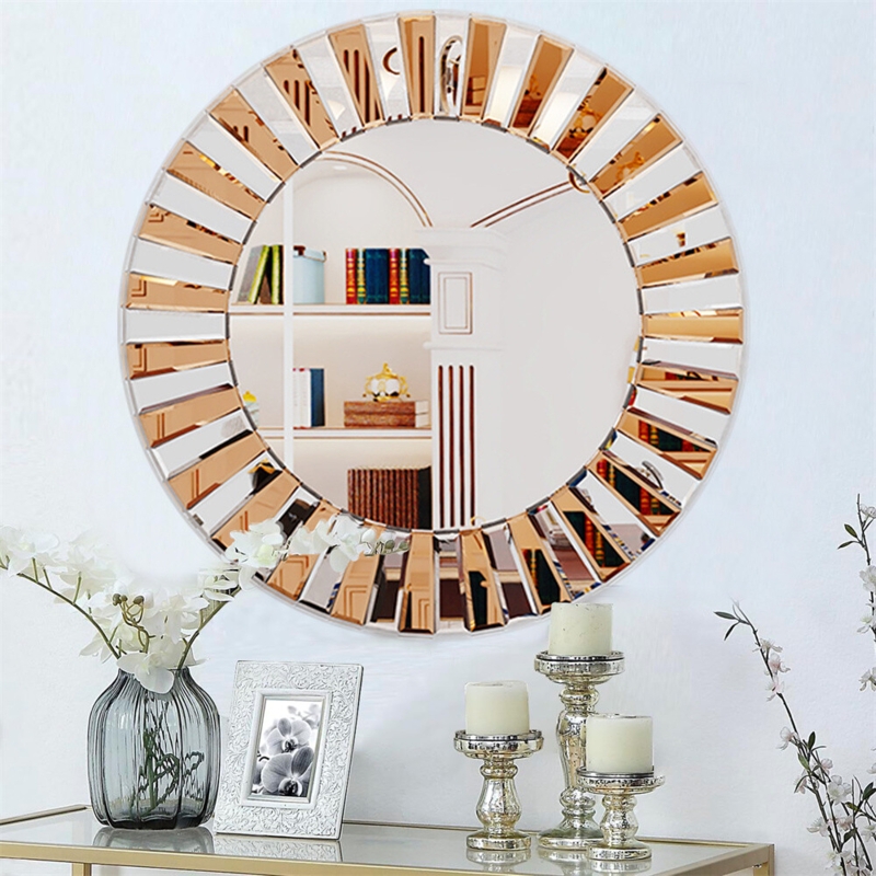 Round Wall Mirror, Starburst Frame, Beveled Glass Segments