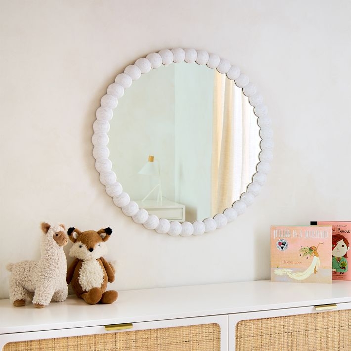 Round Wall Mirror, White Sphere Cluster Frame & Bobble Texture