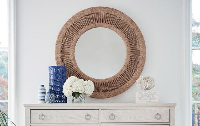 Round Wall Mirrors with Natural Rope Frames for Coastal Entryway