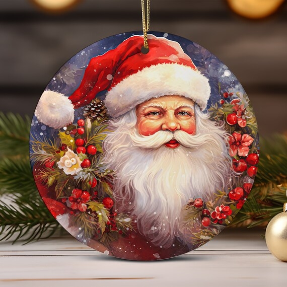 Round Watercolor Santa Ornament Design Sublimation Graphic Art