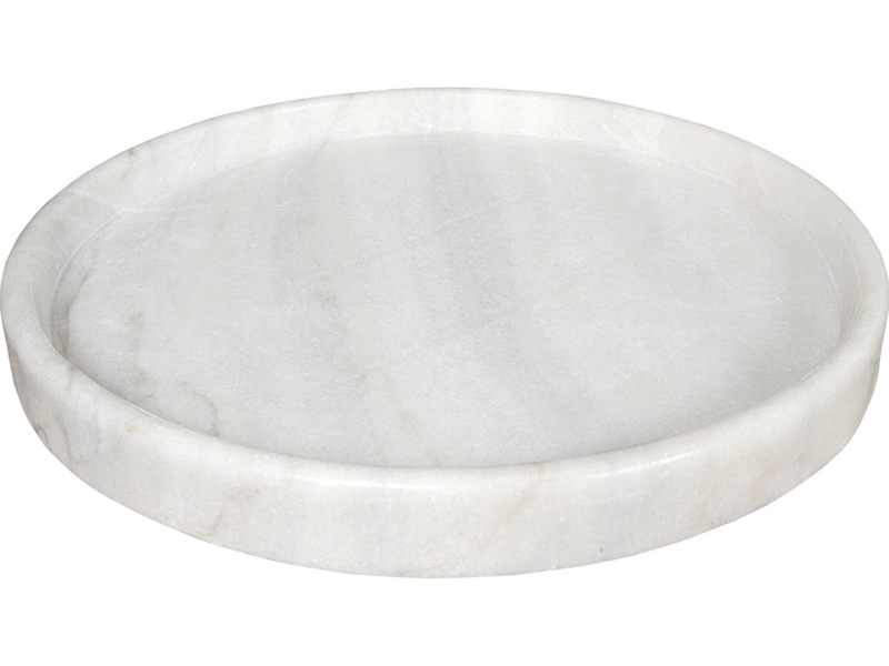 Round White Stone Serving Tray with Stepped Rim, a Minimalist Centerpiece