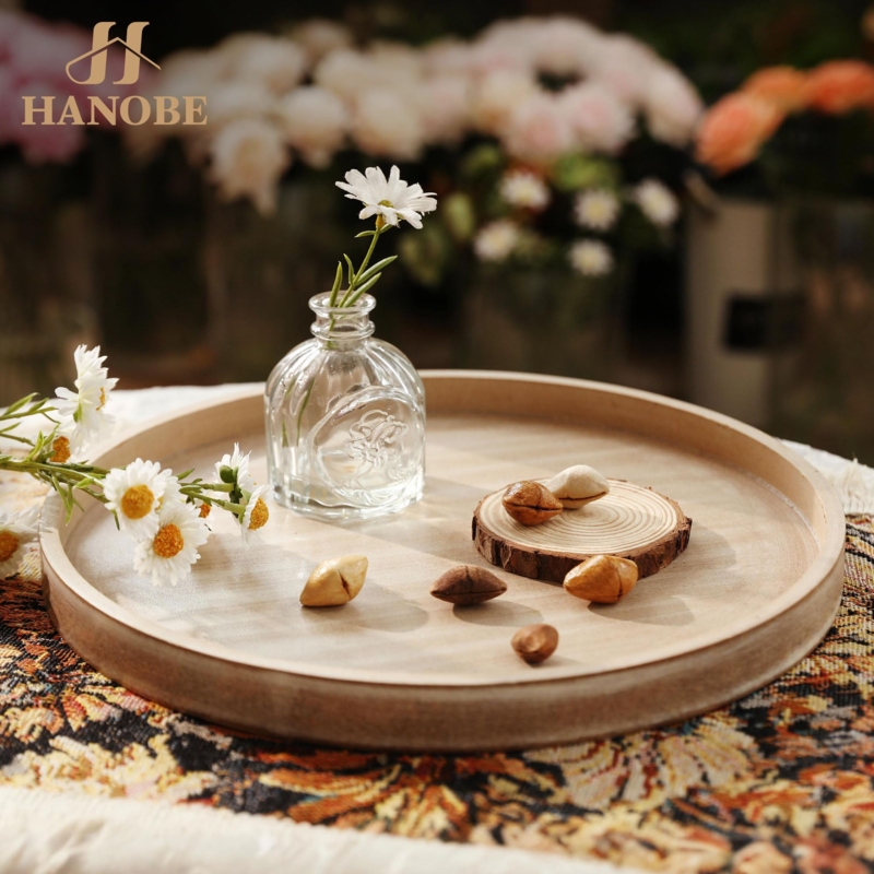 Round Whitewashed Decorative Tray Rustic Farmhouse Centerpiece