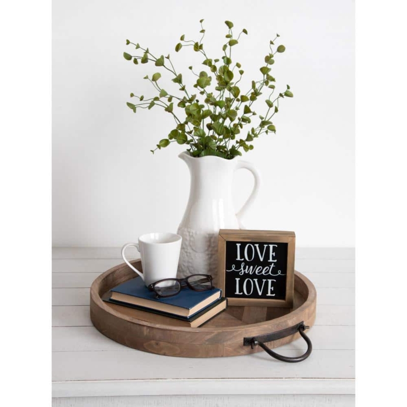 Round Wood & Metal Decorative Tray with Ring Handles