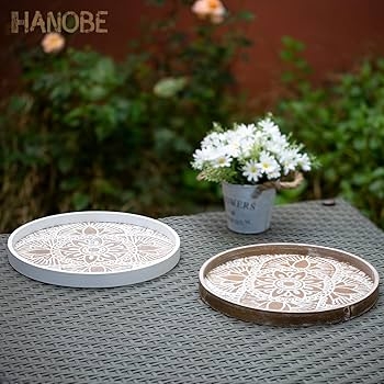Round Wood Tray, Cutout Handles and Raised Rim for Minimalist Decor
