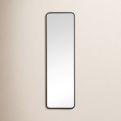 Rounded Rectangle Wall Mirror, thin matte metal frame for entryway