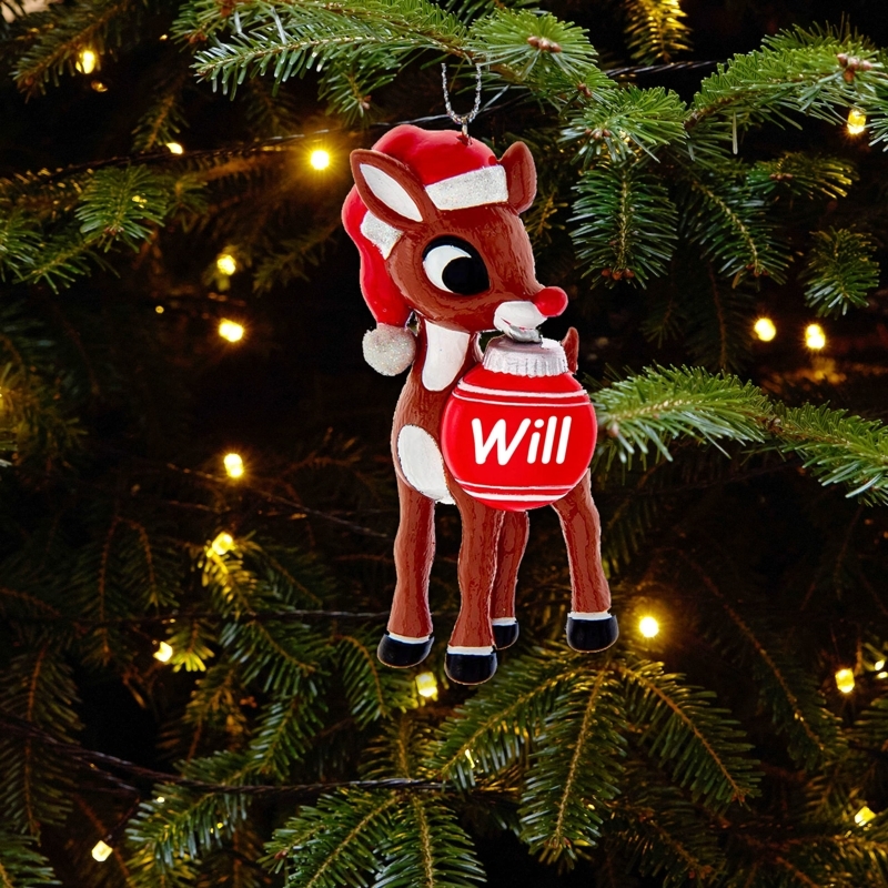 Rudolph Character Christmas Ornament Personalized Glitter Nose Decor
