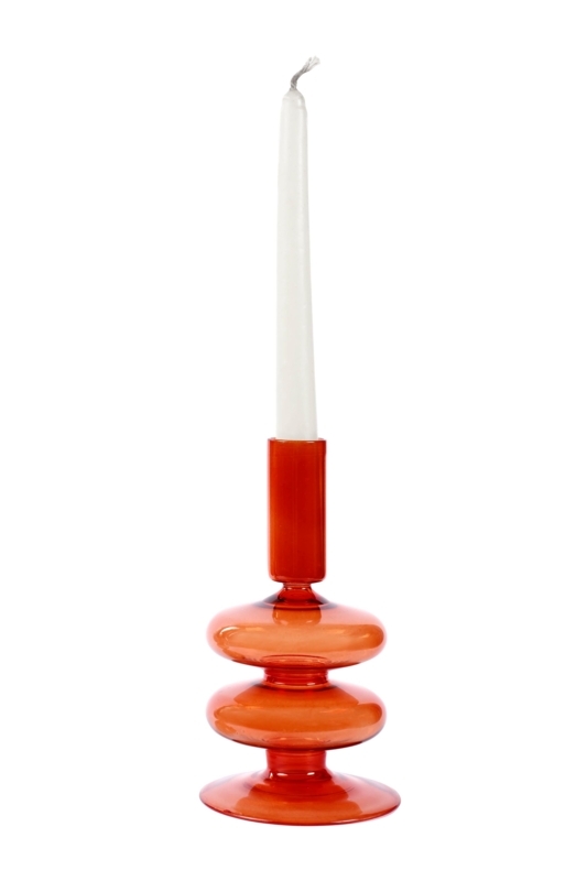 Rust Orange Glass Candle Holder with Wavy Silhouette and Tiered Form