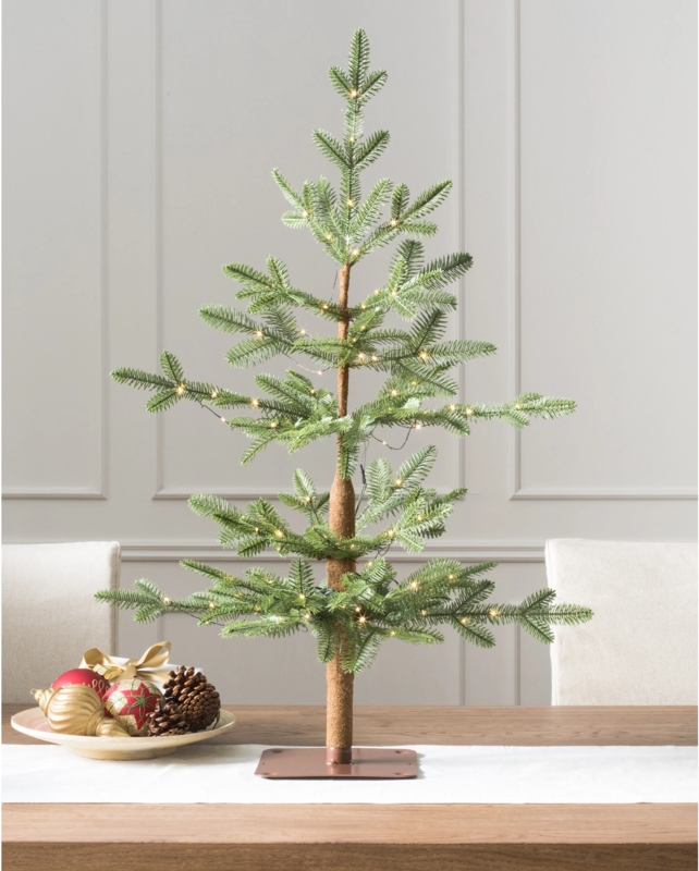 Rustic Alpine Fir Tabletop Tree Trio with Sparse Foliage and Burlap Base