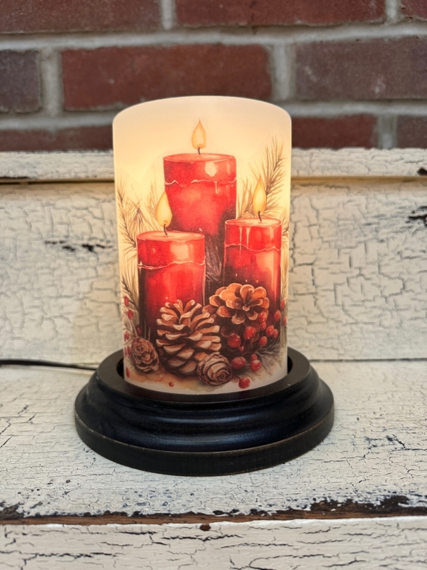 Rustic Barn Silhouette Candle Sleeve: Red Holiday Cutout Design