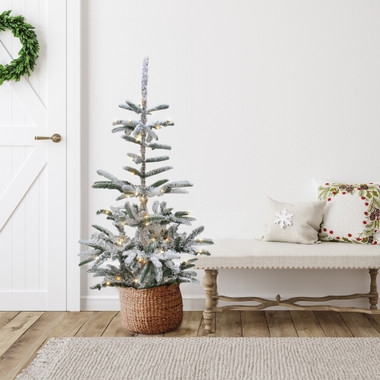 Rustic Burlap Wrapped Base Pre-Lit Artificial Christmas Tree