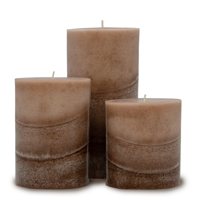 Rustic Coffee Bean Pillar Candles, Set of Three, Embedded Whole Beans
