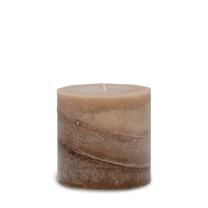 Rustic Espresso Pillar Candle, Layered Marbled Wax, Mottled Texture