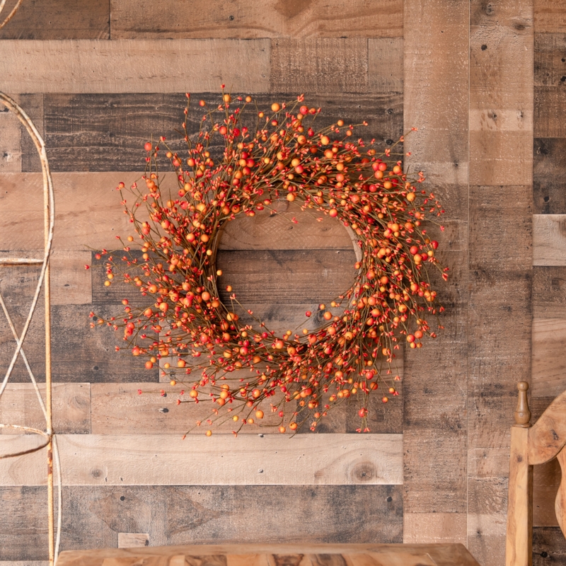 Rustic Fall Berry Wreath with Autumnal Palette on Twig Base