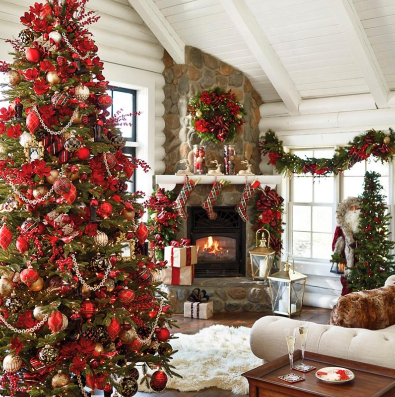 Rustic Farmhouse Christmas Tree featuring Wide White Ribbon Garland