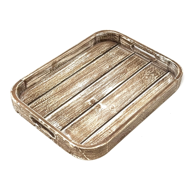 Rustic Farmhouse Serving Tray Washed Wood Rounded Rectangle
