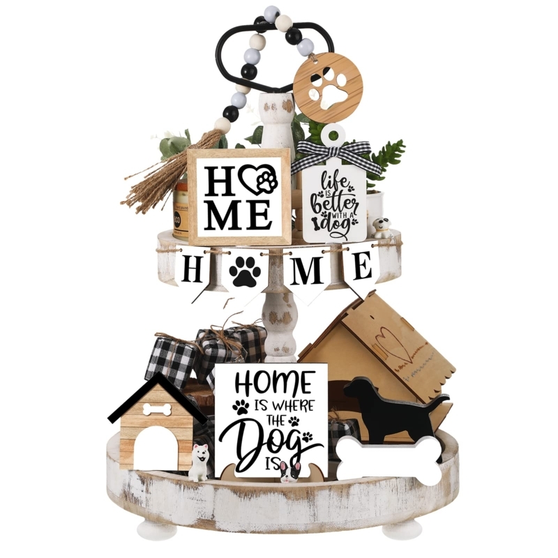 Rustic Farmhouse Tiered Tray Decor Set Dog Themed Signs (61 characters)