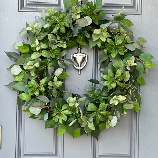 Rustic Farmhouse Wreath with Layered Eucalyptus Leaves for All Season Use