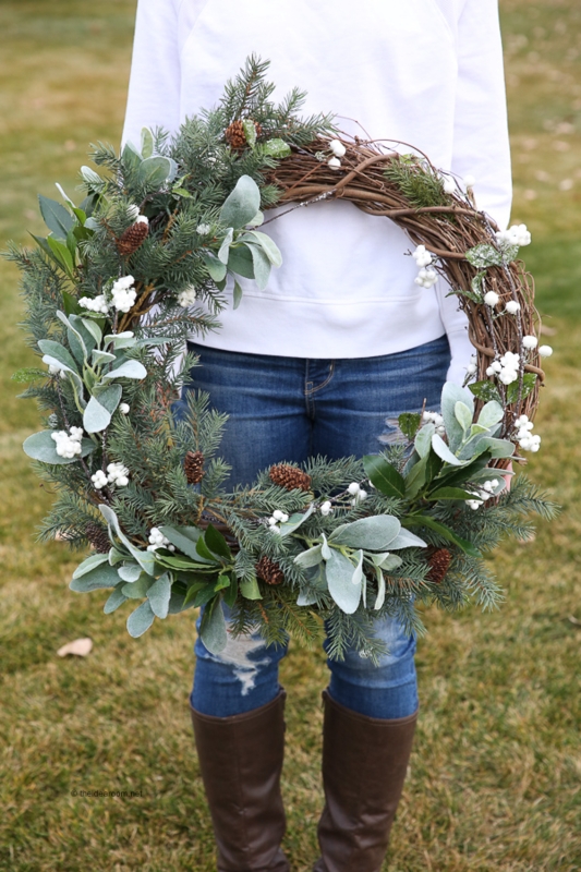 Rustic Grapevine Wreath with Cotton Bolls and Buffalo Check Bow