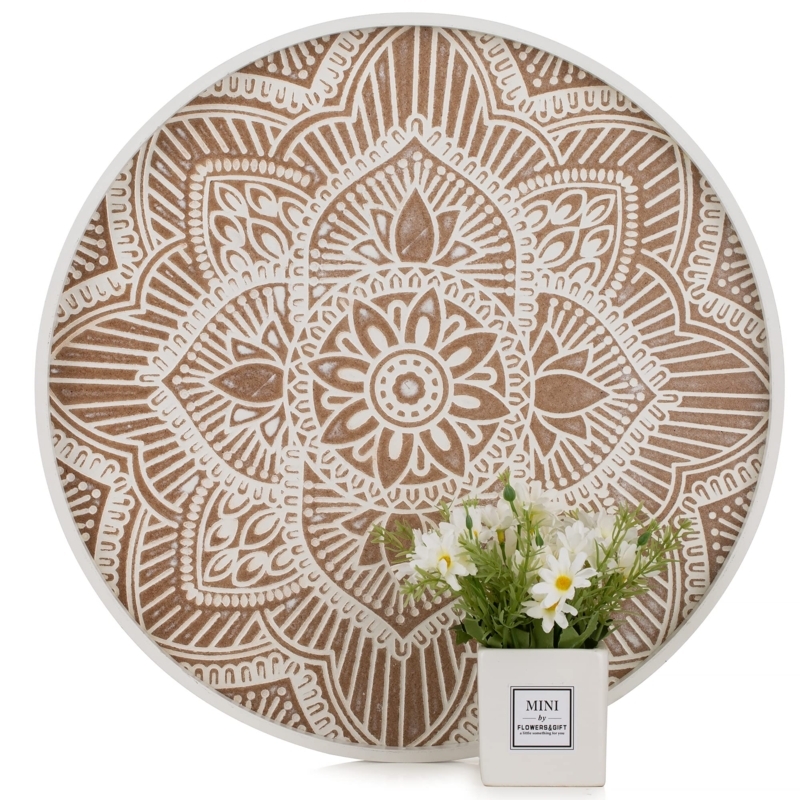 Rustic Large Whitewashed Wood Tray with Integrated Handles for Decor