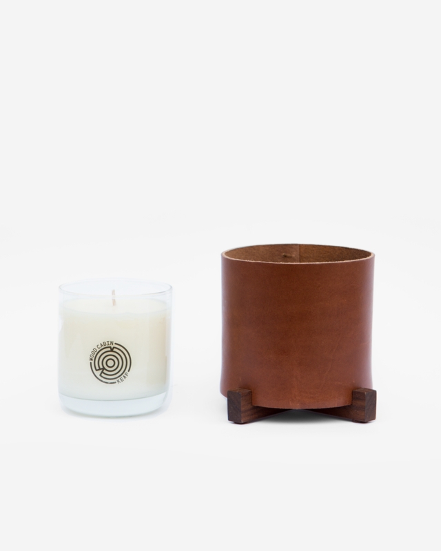 Rustic Leather Like Candle Holder Wrap, Stud Fastening, Artisanal Decor.