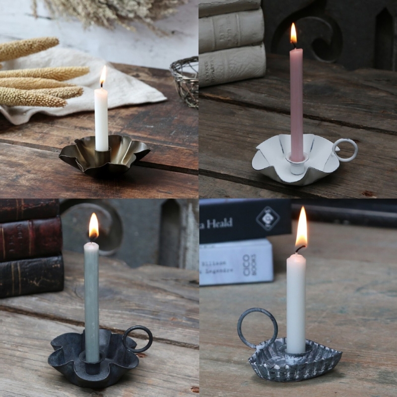 Rustic Mini Candle Holder Set in Aged Zinc for Farmhouse Decor