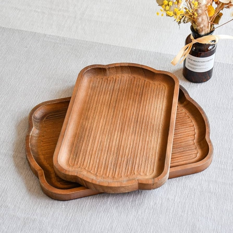 Rustic Nested Wood Serving Tray Set with Handles