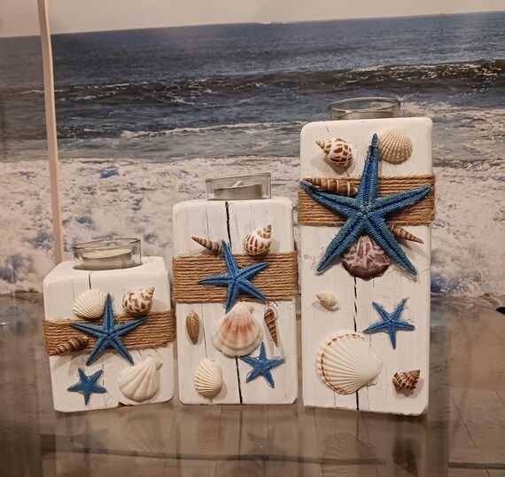 Rustic Pillar Candle Holder Set with Nautical Rope Wrap Trio