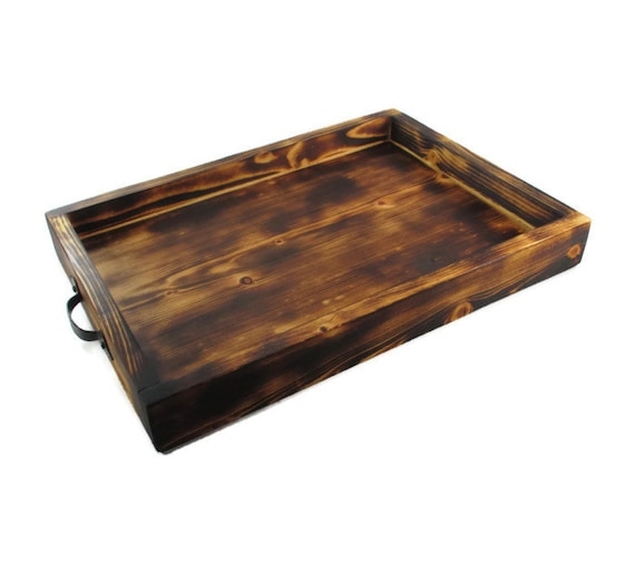 Rustic Serving Tray with Side Handles and Warm Wood-Toned Finish