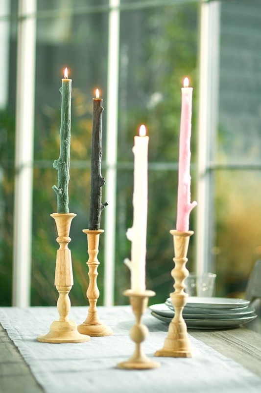 Rustic Twig Texture Taper Candles with Cedar Stick Form