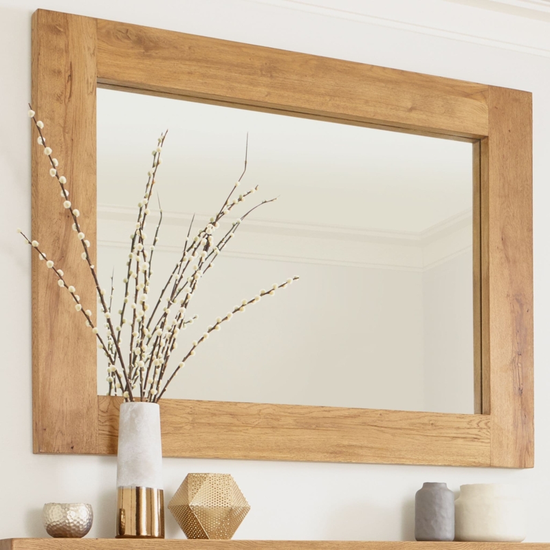 Rustic Wall Mirror with Chunky Thick Frame and Natural Wood Grain