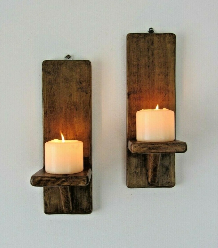 Rustic Wall Sconce Set, Recycled Wood with Glass Hurricane, Farmhouse