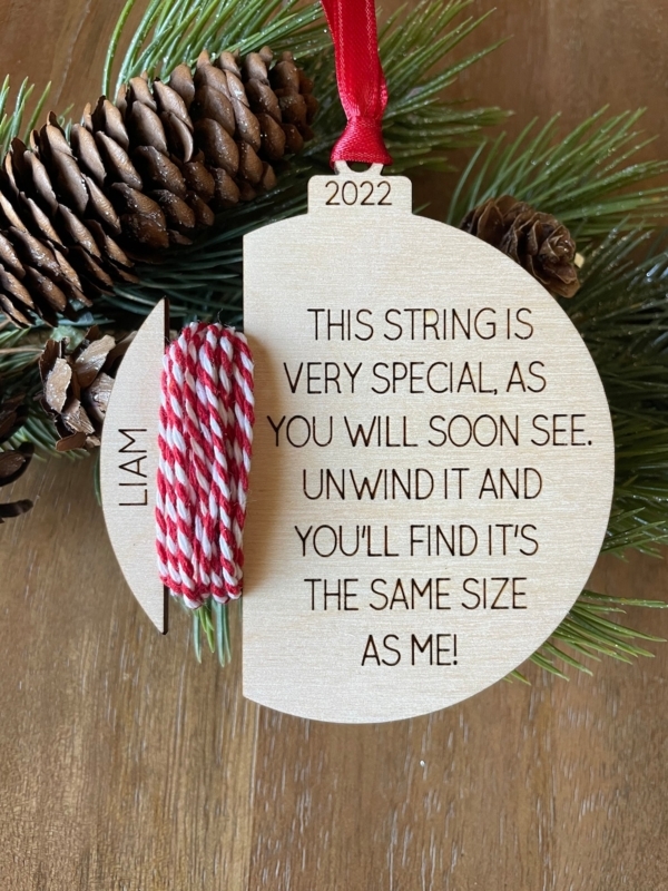 Rustic Wooden Christmas Ornament Personalized Wrapped String Height