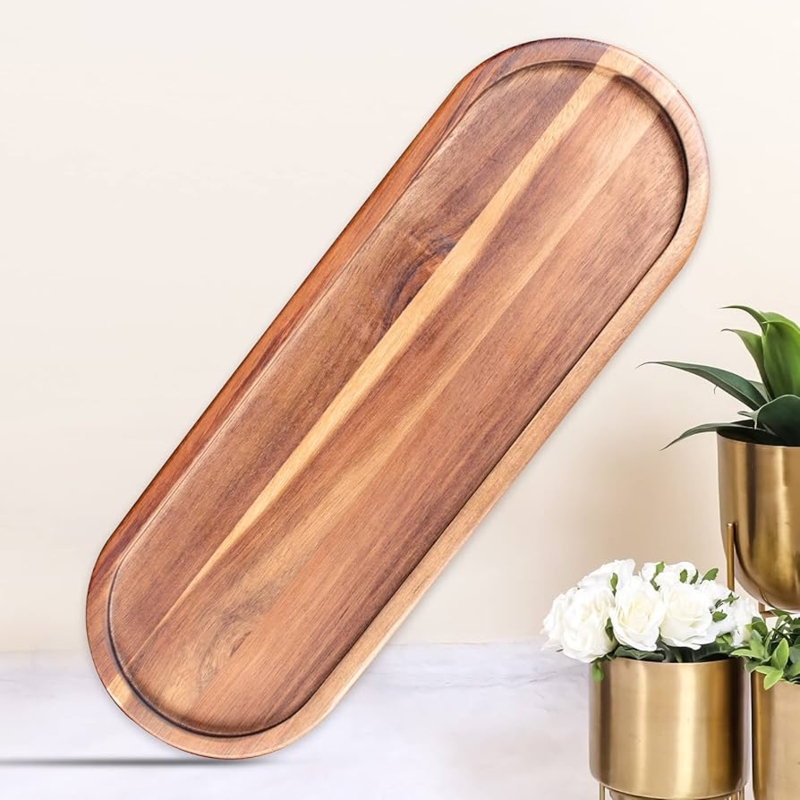 Rustic Wooden Vanity Tray Rectangular Low Profile Bathroom Organizer