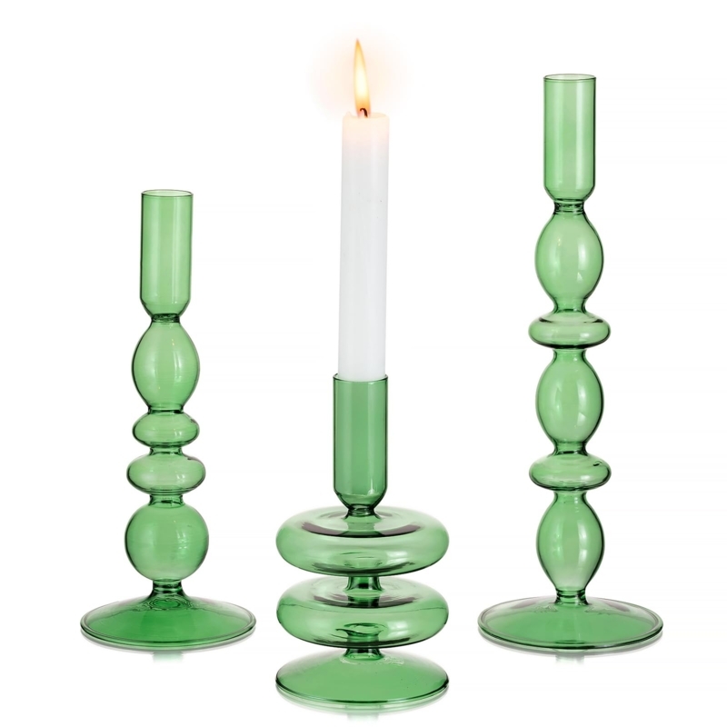 Sage Green Candlestick Holders Staggered Heights Modern Minimalist Set
