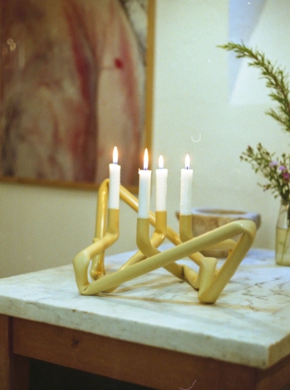 Sculptural Candelabra Ceramic Tubular Bucatini Form Matte Finish