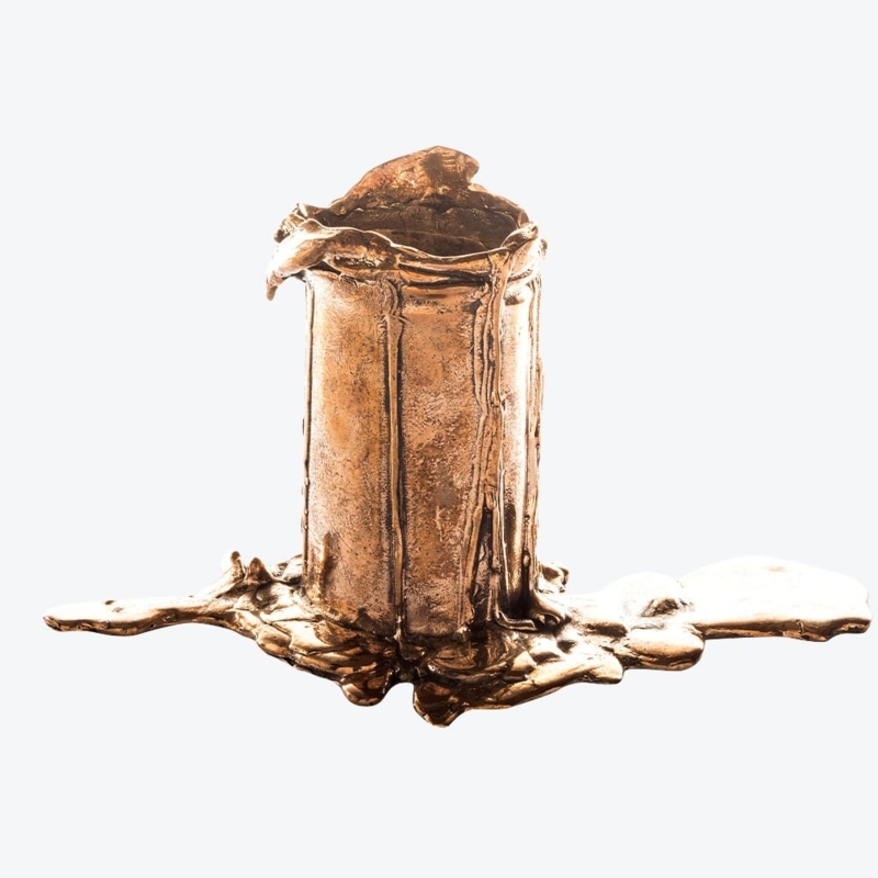 Sculptural Candle Holder with Organic Melted Bronze Texture