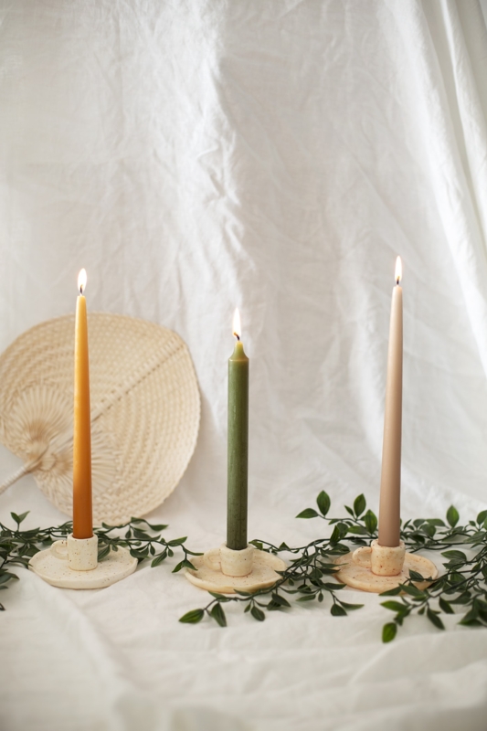 Sculptural Cutout Candlestick Holders Wavy Rim Matte Ceramic-Like