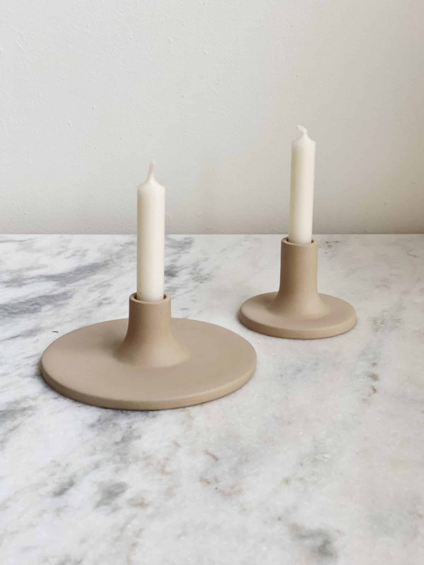 Sculptural Pedestal Taper Holders Set Matte Sand Finish Ceramic