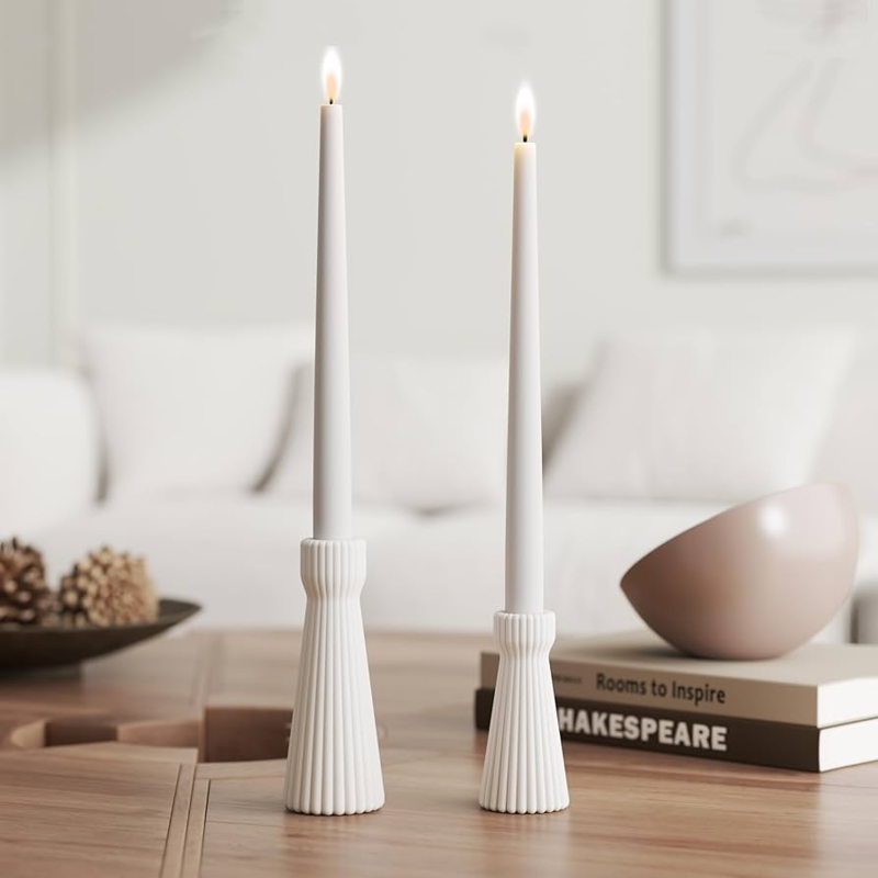 Sculptural Taper Candlestick Set Matte White Organic Shape