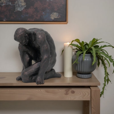 Sculpture Set Dark Metallic Finish Elongated Limbs Slender Silhouette