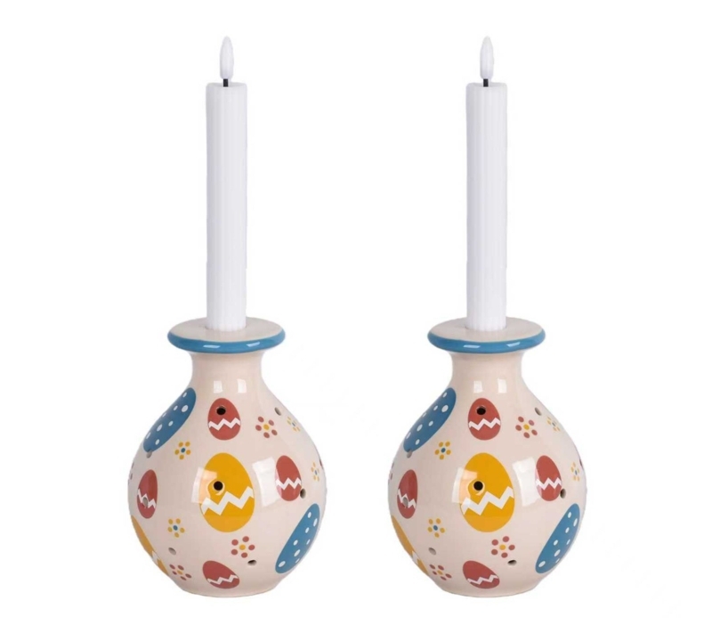 Seasonal Ceramic Taper Candle Holders: Pumpkin and Acorn Shapes
